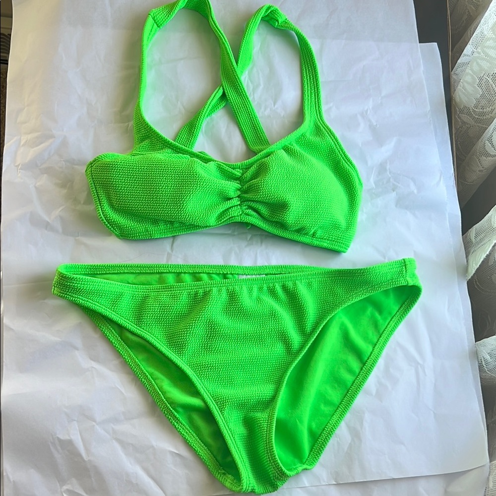 Xhilaration Neon Green Bikini Set -Bikini Bottoms Large Bikini Top - Medium